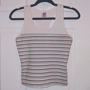 24 Hour Fitness White Active Tank Top w/ Multicolored Stripes M